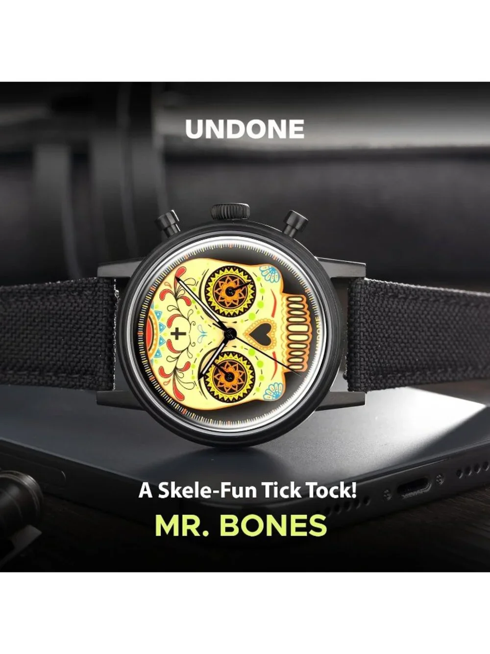 Undone Urban Collection Chronograph Mens Skeleton Dial Black Leather Strap Analo